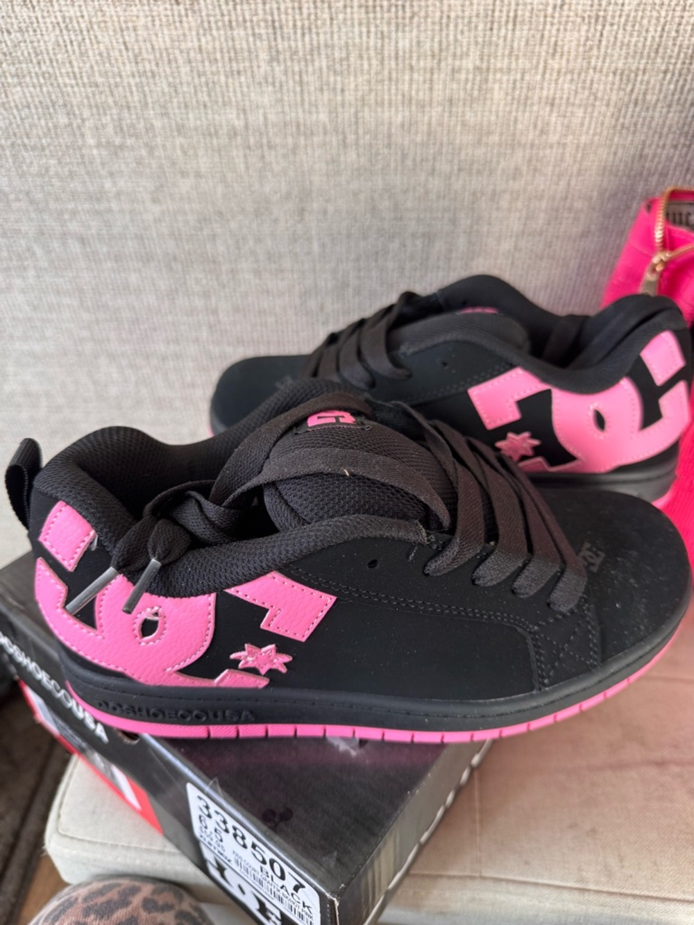 DC  Black Sneakers with Pink Logo Accents
